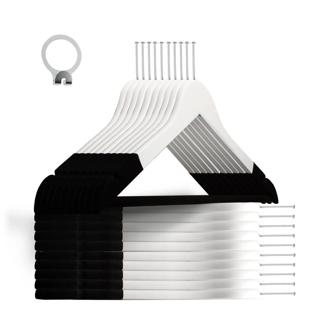 Umeraș hotelier din lemn alb cu margini de catifea, bară pentru pantaloni și design clasic – ideal pentru cămăși, bluze, pantaloni, tricouri și rochii - HUMERO