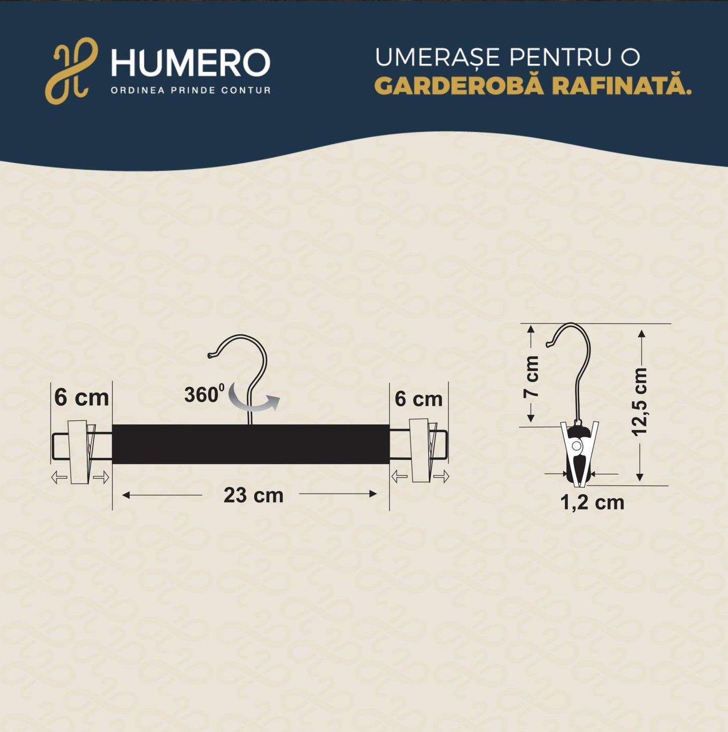 Umeraș lat pentru pantaloni din lemn negru cu clipsuri metalice - ideal pentru pantaloni și fuste - HUMERO