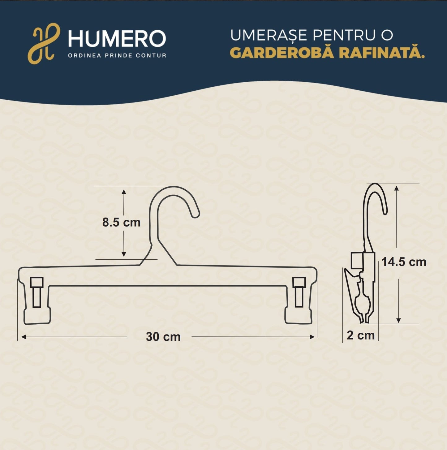 Umeraș pentru fuste din plastic negru cu clipsuri - ideal pentru pantaloni și fuste - HUMERO