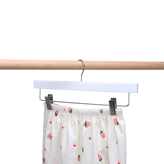 Umeraș pentru pantaloni din lemn alb cu clipsuri metalice - ideal pentru pantaloni și fuste - HUMERO