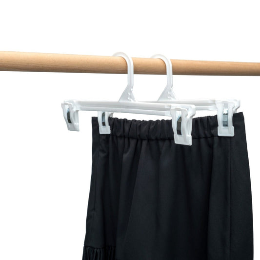 Umeraș pentru pantaloni din plastic alb cu clipsuri - ideal pentru pantaloni și fuste - HUMERO