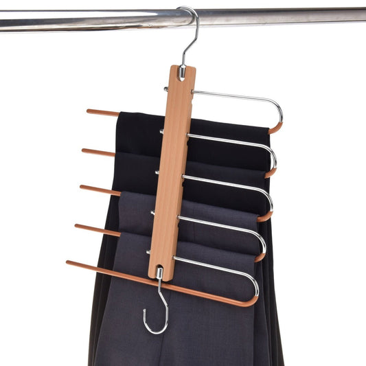 Umeraș pliabil din lemn natur cu 5 brațe - ideal pentru pantaloni și fuste - HUMERO