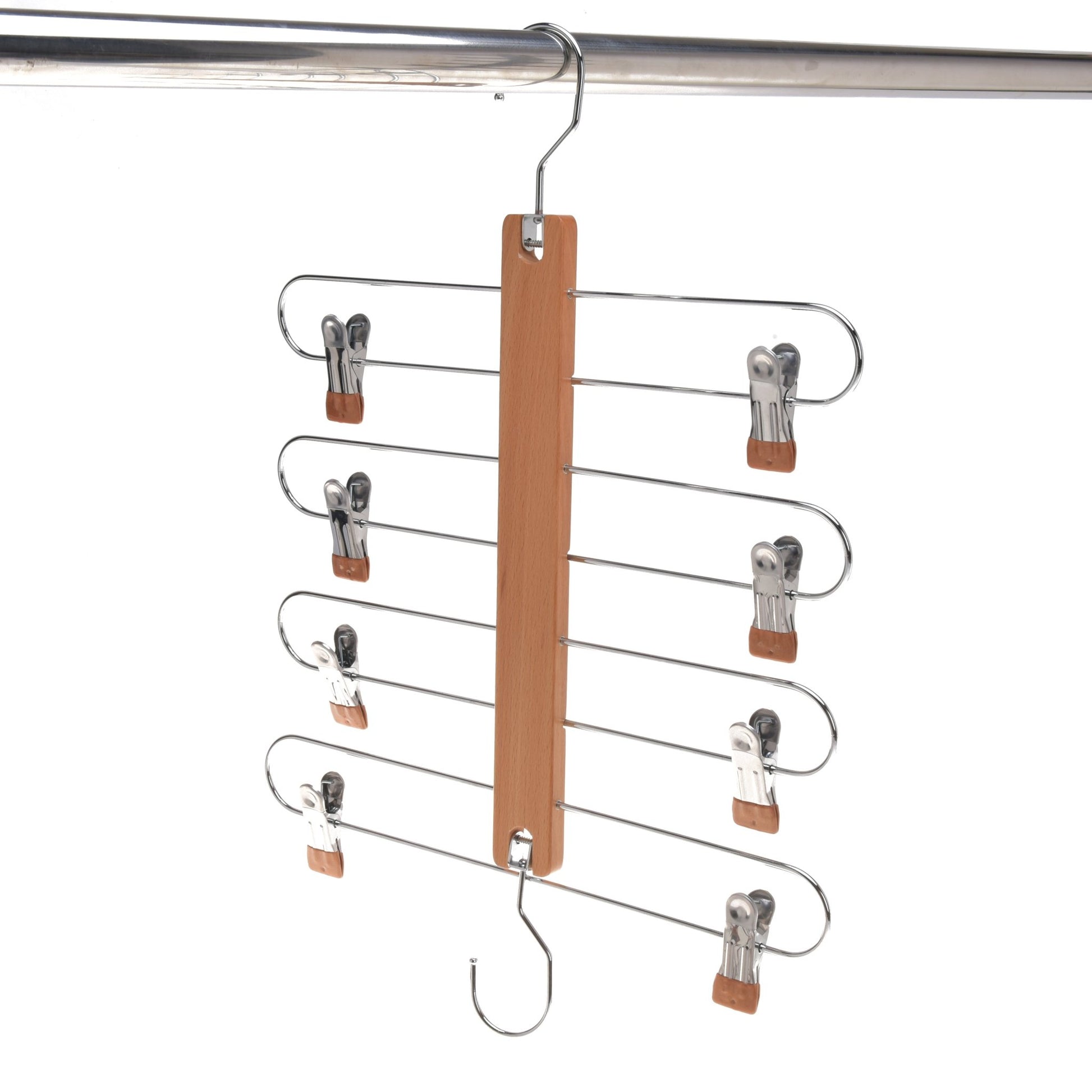 Set 2 umerașe pliabile din lemn natur cu clipsuri metalice - ideale pentru pantaloni și fuste - HUMERO