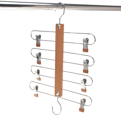 Set 2 umerașe pliabile din lemn natur cu clipsuri metalice - ideale pentru pantaloni și fuste - HUMERO