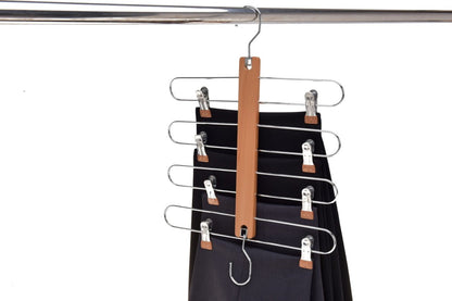 Set 2 umerașe pliabile din lemn natur cu clipsuri metalice - ideale pentru pantaloni și fuste - HUMERO