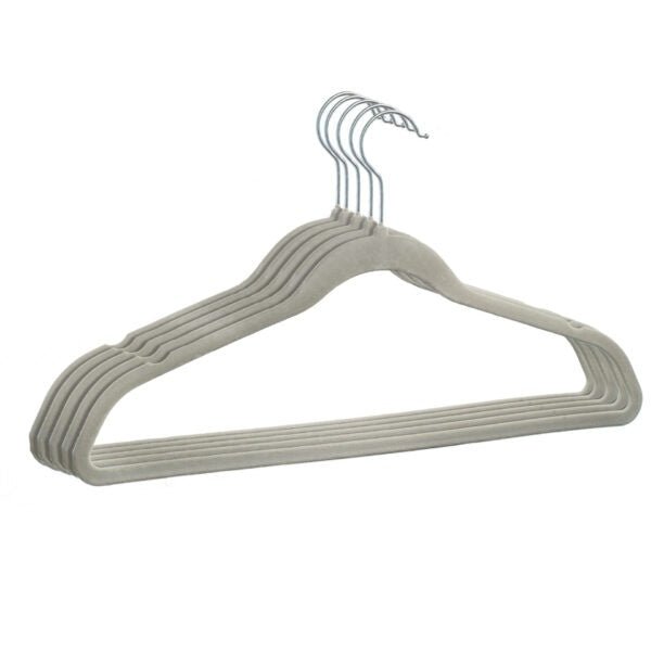 Umeraș antialunecare acoperit cu catifea gri, cu bară pentru pantaloni - ideal pentru rochii, fuste, pantaloni, bluze și tricouri - HUMERO