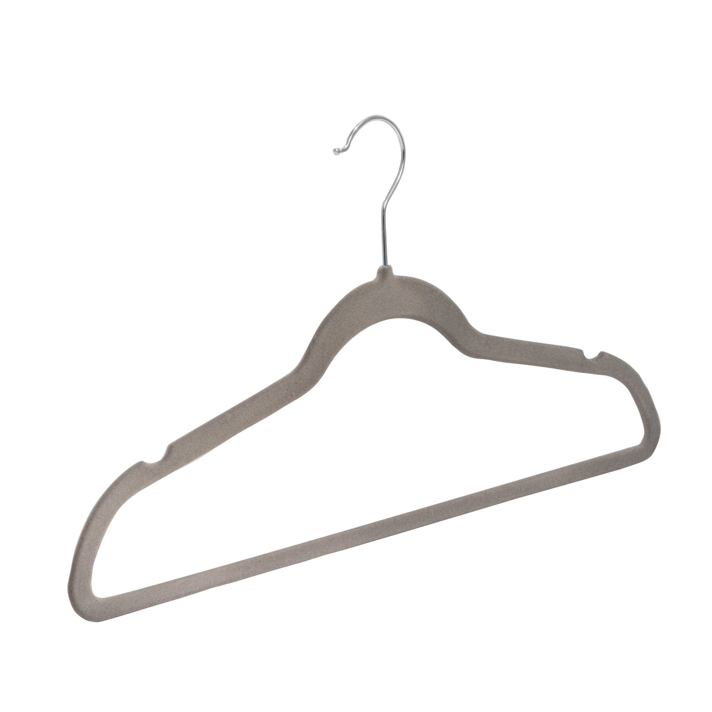 Umeraș antialunecare acoperit cu catifea gri, cu bară pentru pantaloni - ideal pentru rochii, fuste, pantaloni, bluze și tricouri - HUMERO