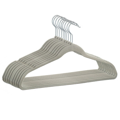 Umeraș antialunecare acoperit cu catifea gri, cu bară pentru pantaloni - ideal pentru rochii, fuste, pantaloni, bluze și tricouri - HUMERO