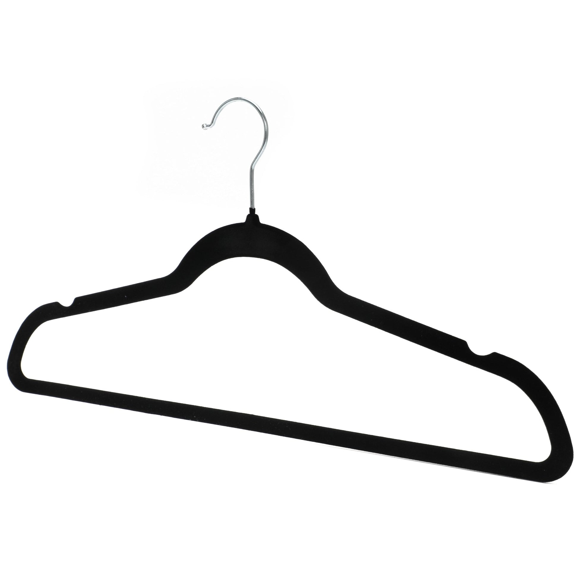 Umeraș antialunecare acoperit cu catifea neagră, cu bară pentru pantaloni - ideal pentru rochii, fuste, pantaloni, bluze și tricouri - HUMERO