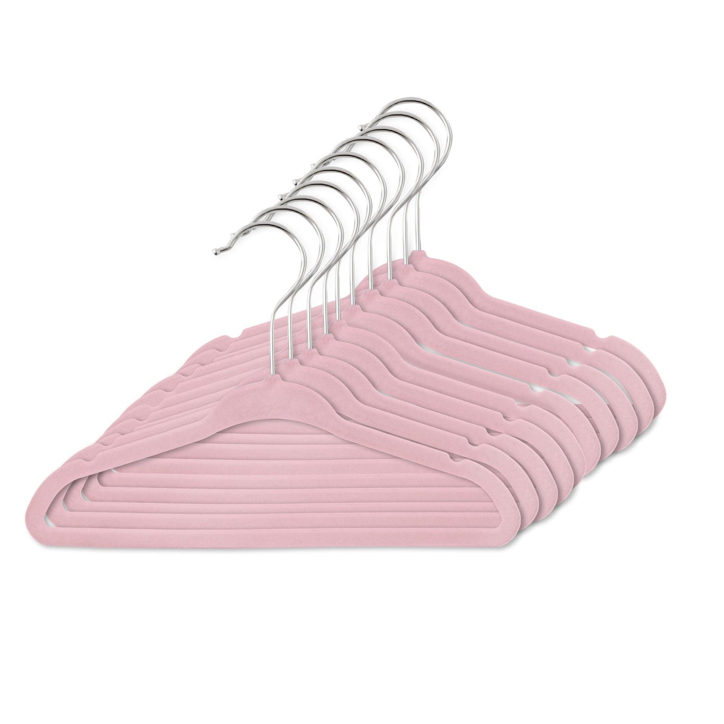 Umeraș antialunecare pentru copii acoperit cu catifea roz, bară pentru pantaloni - ideal pentru rochii, fuste, pantaloni, bluze și tricouri - HUMERO