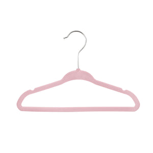 Umeraș antialunecare pentru copii acoperit cu catifea roz, bară pentru pantaloni - ideal pentru rochii, fuste, pantaloni, bluze și tricouri - HUMERO