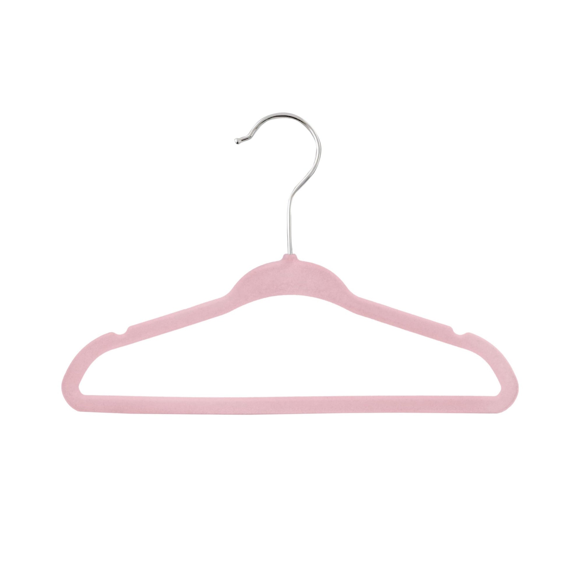 Umeraș antialunecare pentru copii acoperit cu catifea roz, bară pentru pantaloni - ideal pentru rochii, fuste, pantaloni, bluze și tricouri - HUMERO