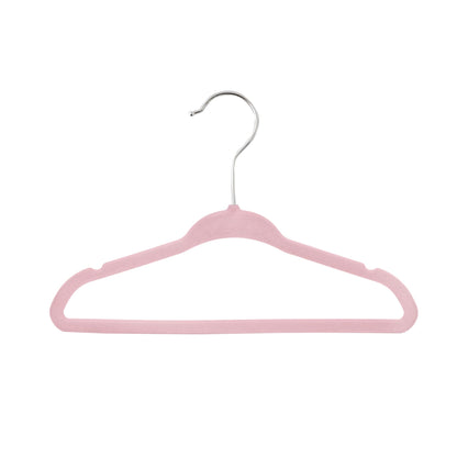 Umeraș antialunecare pentru copii acoperit cu catifea roz, bară pentru pantaloni - ideal pentru rochii, fuste, pantaloni, bluze și tricouri - HUMERO