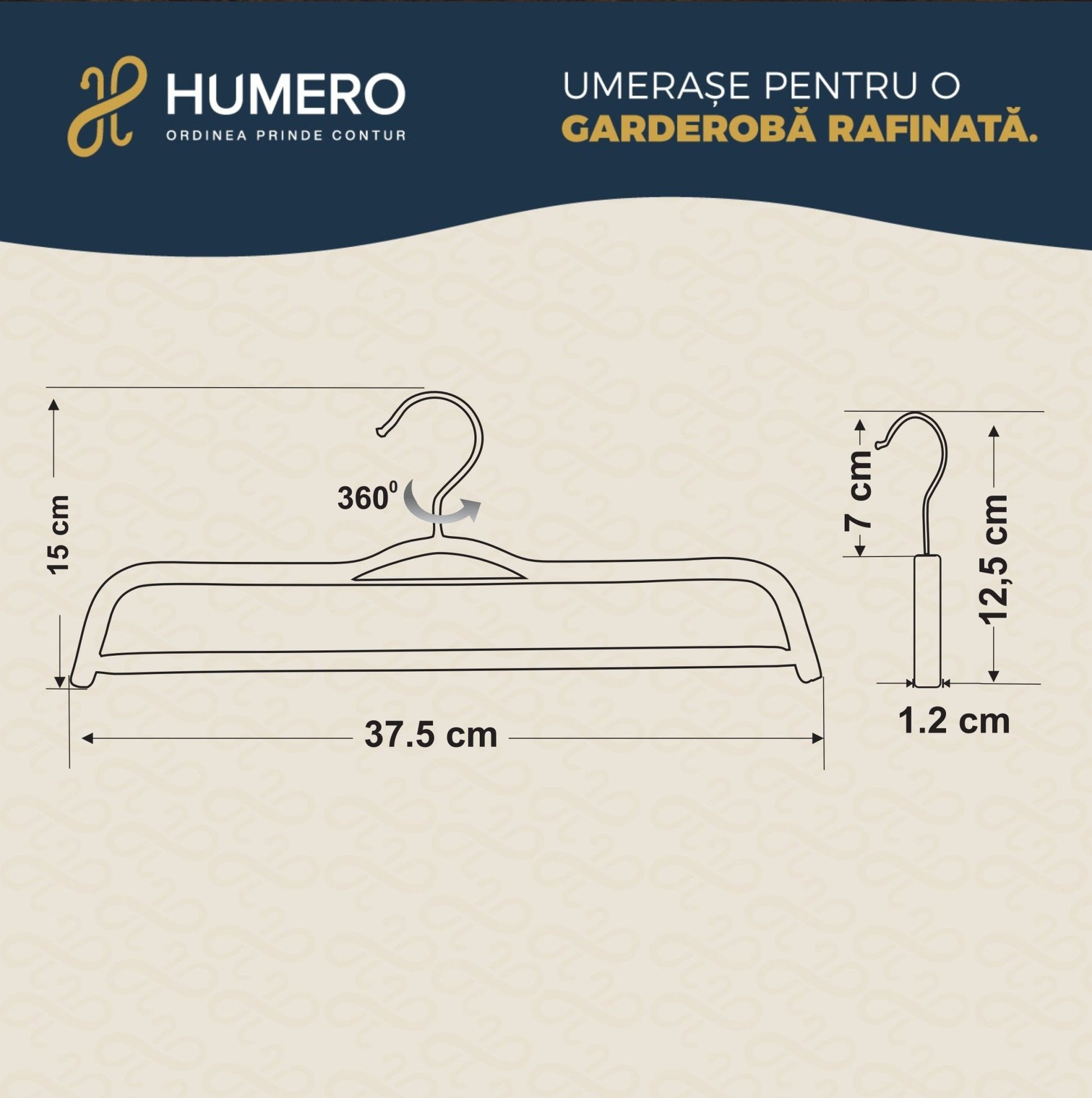 Umeraș compact din lemn natur cu bară pentru pantaloni - ideal pentru fuste și pantaloni - HUMERO
