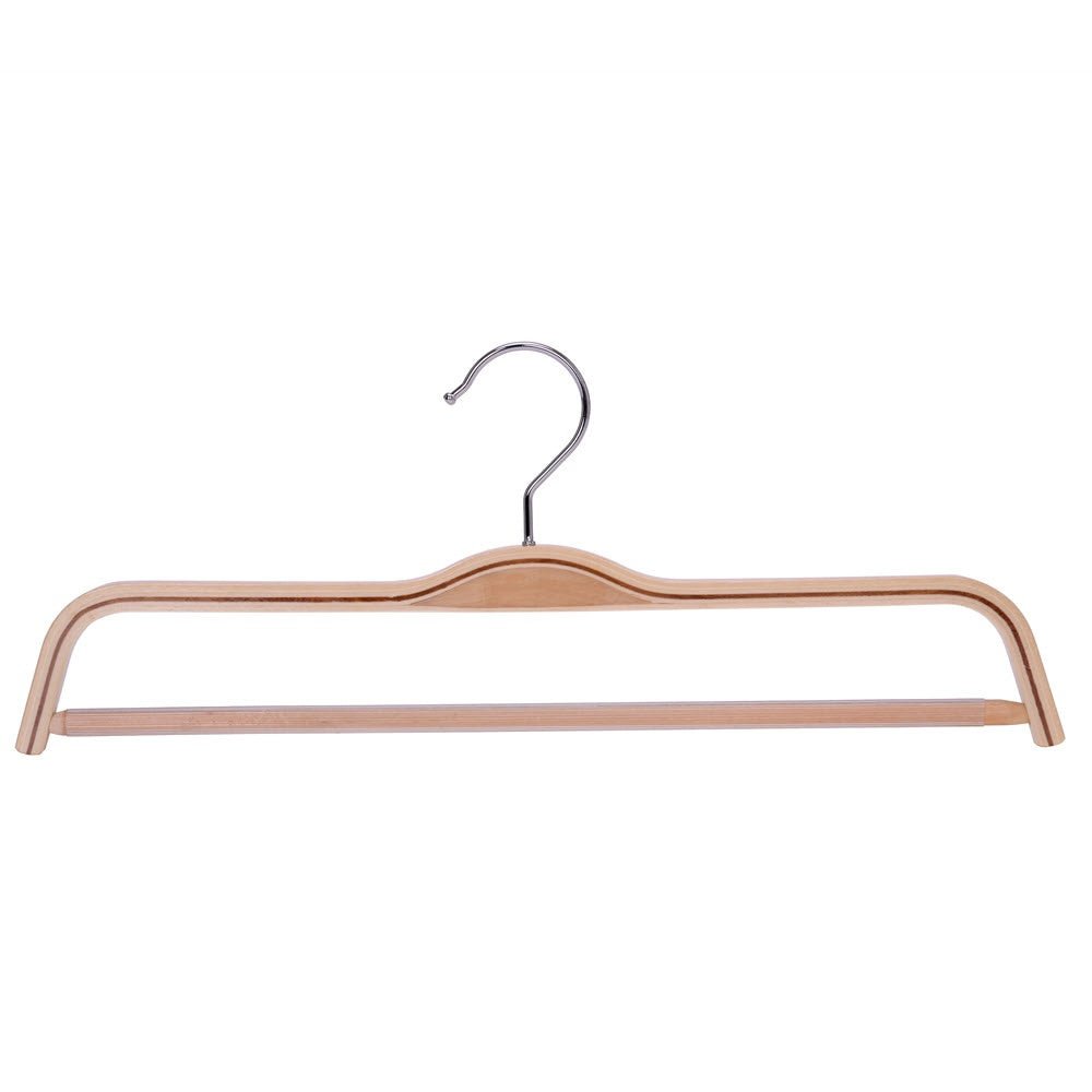 Umeraș compact din lemn natur cu bară pentru pantaloni - ideal pentru fuste și pantaloni - HUMERO