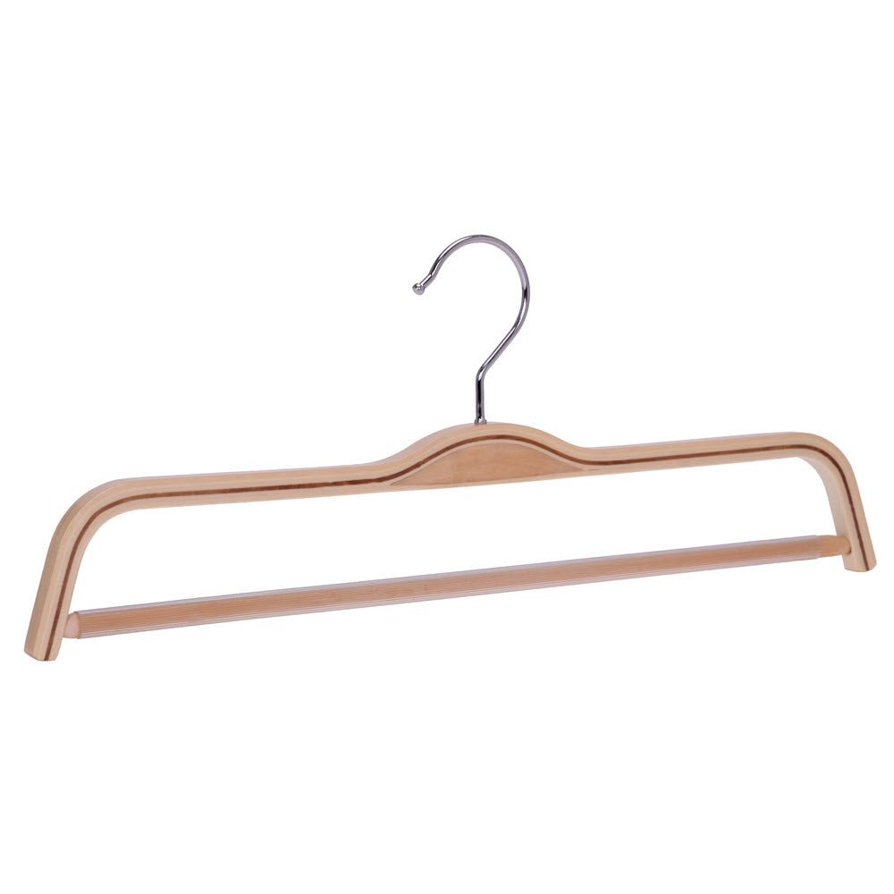 Umeraș compact din lemn natur cu bară pentru pantaloni - ideal pentru fuste și pantaloni - HUMERO