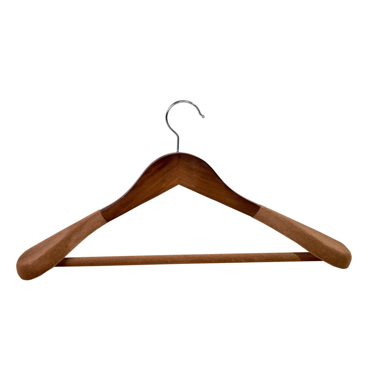 Umeraș cu umeri lați și design modern, antialunecare din lemn maro vintage cu cârlig metalic și bară pentru pantaloni - ideal pentru costume, sacouri, cămăși, bluze, jachete, paltoane, tricouri și pantaloni - HUMERO