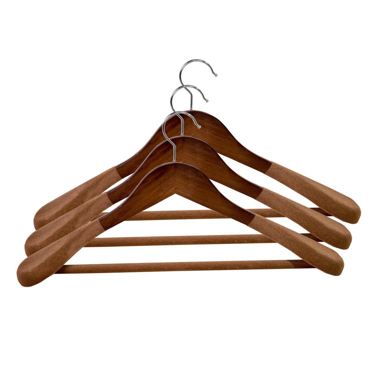 Umeraș cu umeri lați și design modern, antialunecare din lemn maro vintage cu cârlig metalic și bară pentru pantaloni - ideal pentru costume, sacouri, cămăși, bluze, jachete, paltoane, tricouri și pantaloni - HUMERO