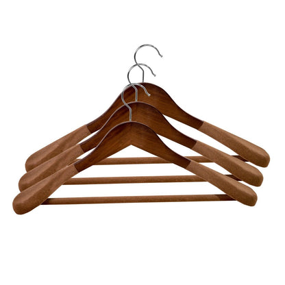 Umeraș cu umeri lați și design modern, antialunecare din lemn maro vintage cu cârlig metalic și bară pentru pantaloni - ideal pentru costume, sacouri, cămăși, bluze, jachete, paltoane, tricouri și pantaloni - HUMERO
