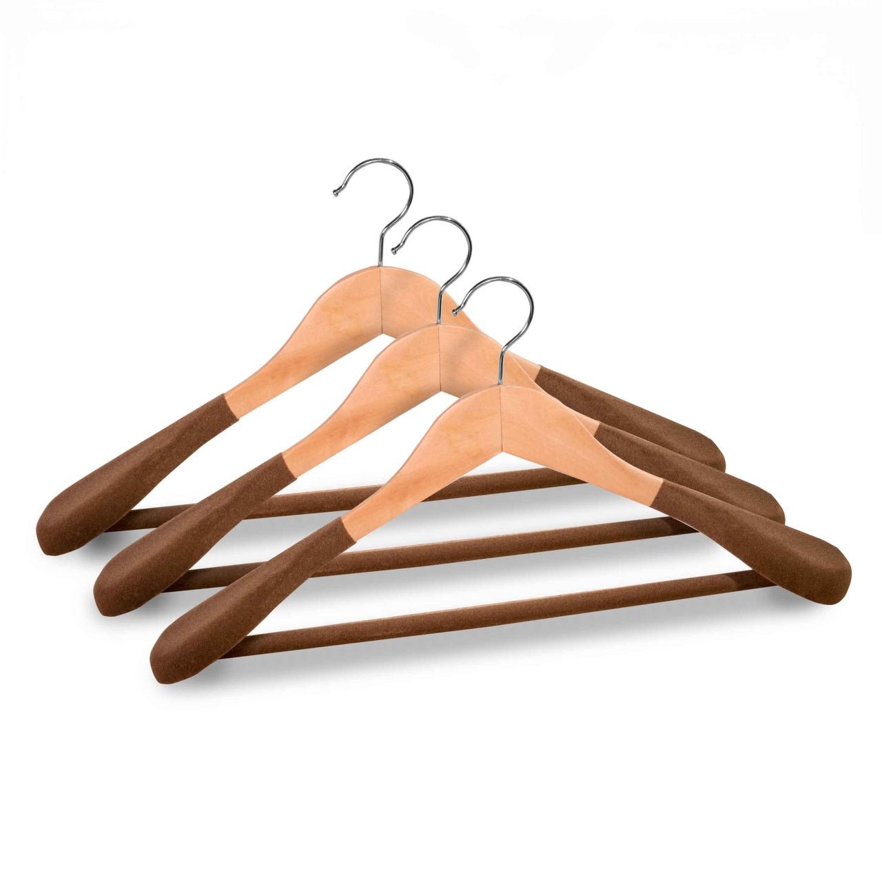 Umeraș cu umeri lați și design modern, antialunecare din lemn natur cu cârlig metalic și bară pentru pantaloni - ideal pentru costume, sacouri, cămăși, bluze, jachete, paltoane, tricouri și pantaloni - HUMERO