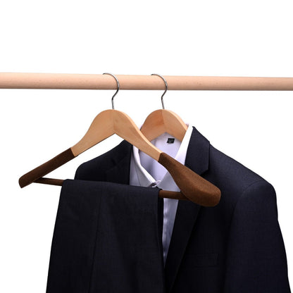 Umeraș cu umeri lați și design modern, antialunecare din lemn natur cu cârlig metalic și bară pentru pantaloni - ideal pentru costume, sacouri, cămăși, bluze, jachete, paltoane, tricouri și pantaloni - HUMERO