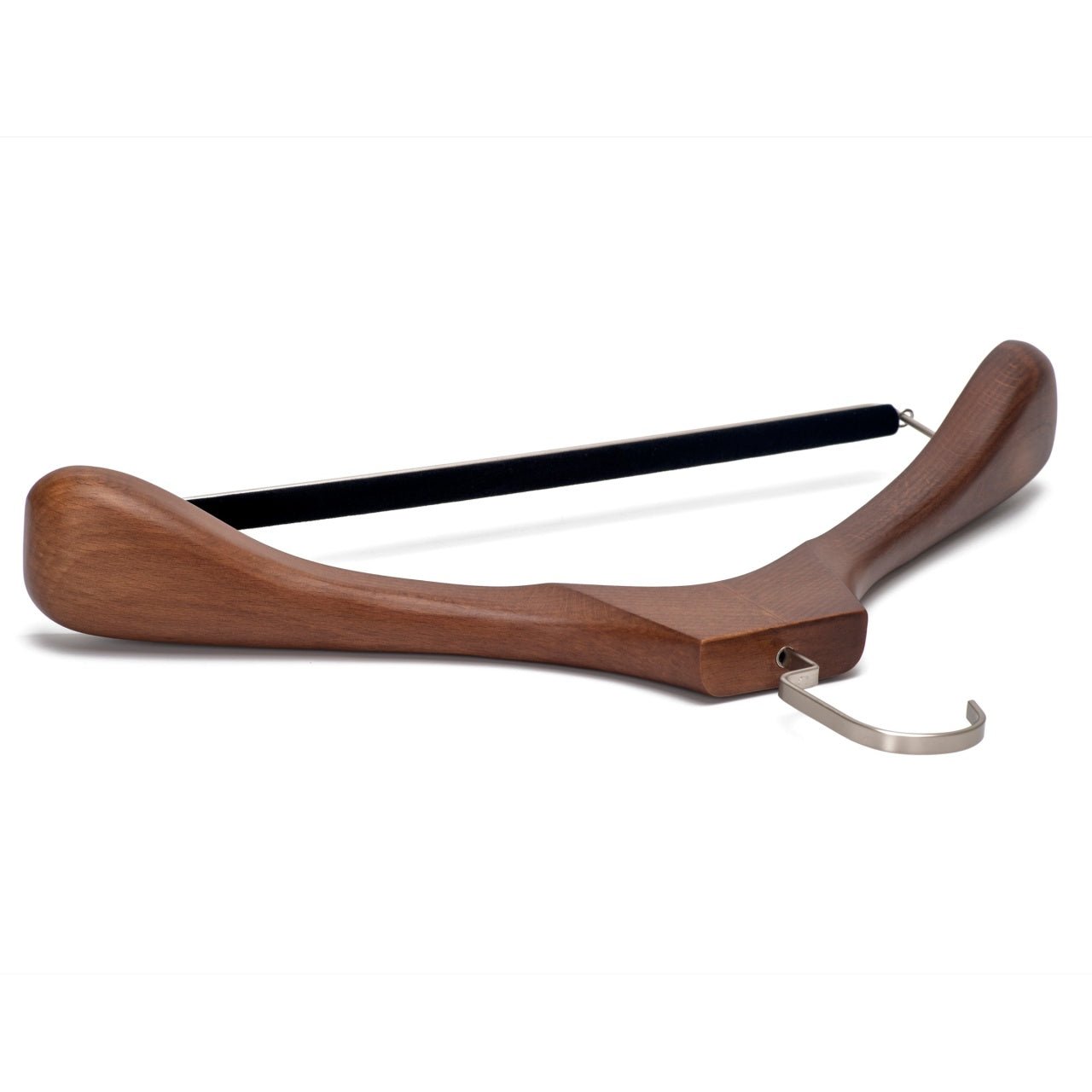 Umeraș de lux pentru costum din lemn masiv maro vintage cu umeri lați si bară pentru pantaloni - ideal pentru costume, sacouri, pantaloni, cămăși, tricouri, jachete și bluze - HUMERO