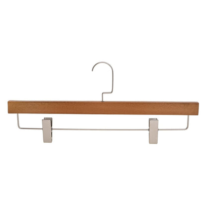 Umeraș de lux pentru pantaloni din lemn maro vintage cu clipsuri metalice - ideal pentru fuste și pantaloni - HUMERO