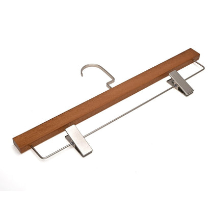Umeraș de lux pentru pantaloni din lemn maro vintage cu clipsuri metalice - ideal pentru fuste și pantaloni - HUMERO