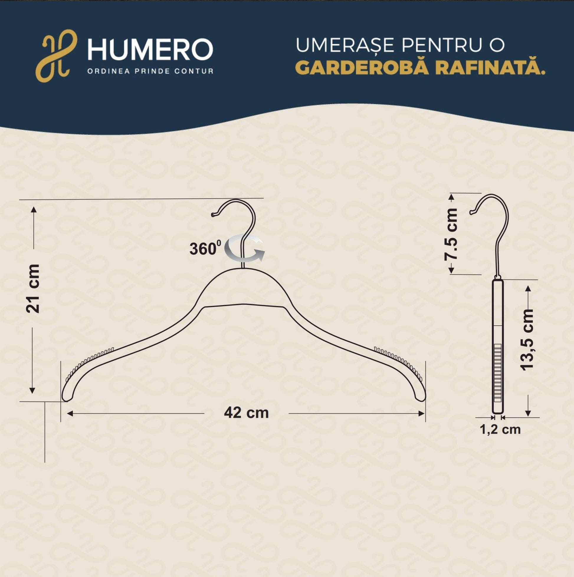 Umeraș din lemn alb cu margini din cauciuc anti - alunecare - ideal pentru cămăși, bluze, tricouri și rochii - HUMERO
