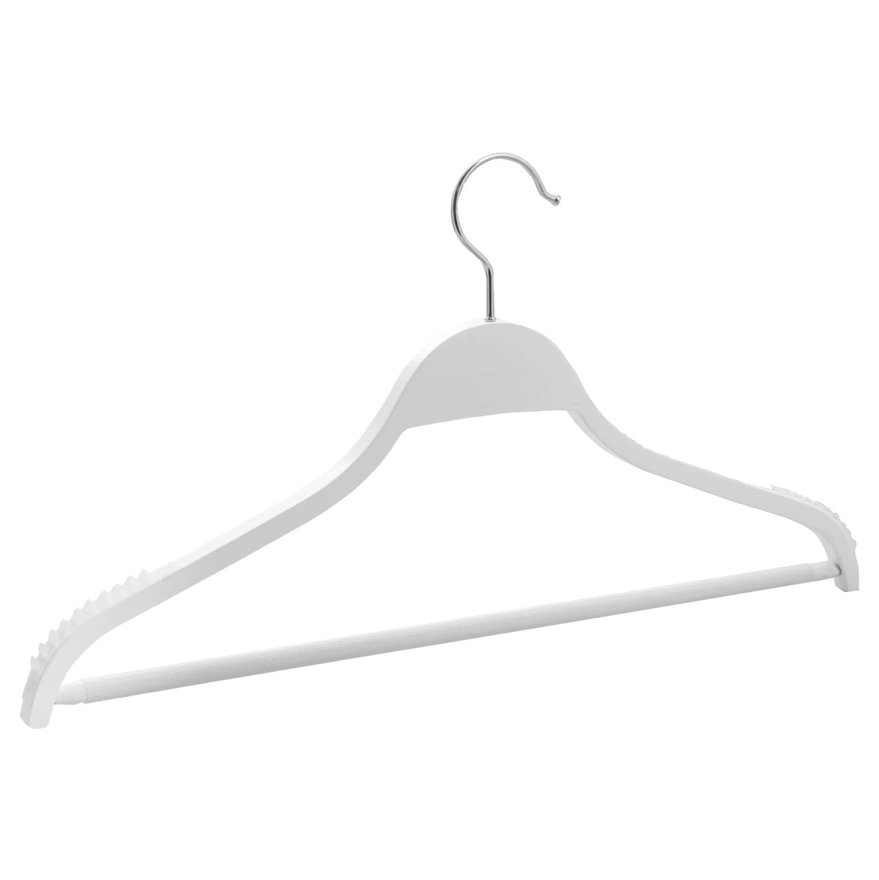 Umeraș din lemn alb cu margini din cauciuc anti - alunecare și bară pentru pantaloni - ideal pentru cămăși, bluze, pantaloni, tricouri și rochii - HUMERO