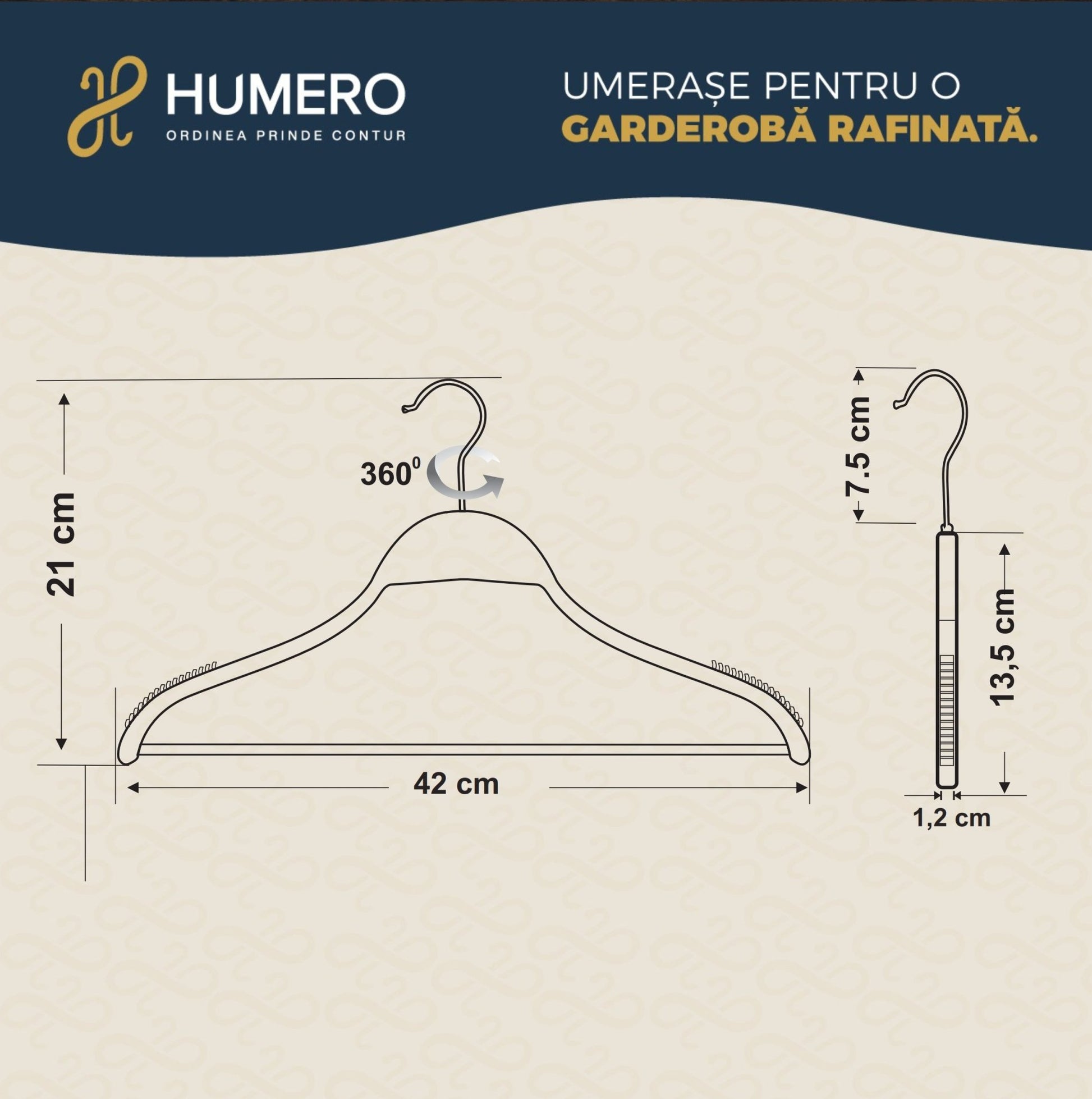 Umeraș din lemn alb cu margini din cauciuc anti - alunecare și bară pentru pantaloni - ideal pentru cămăși, bluze, pantaloni, tricouri și rochii - HUMERO