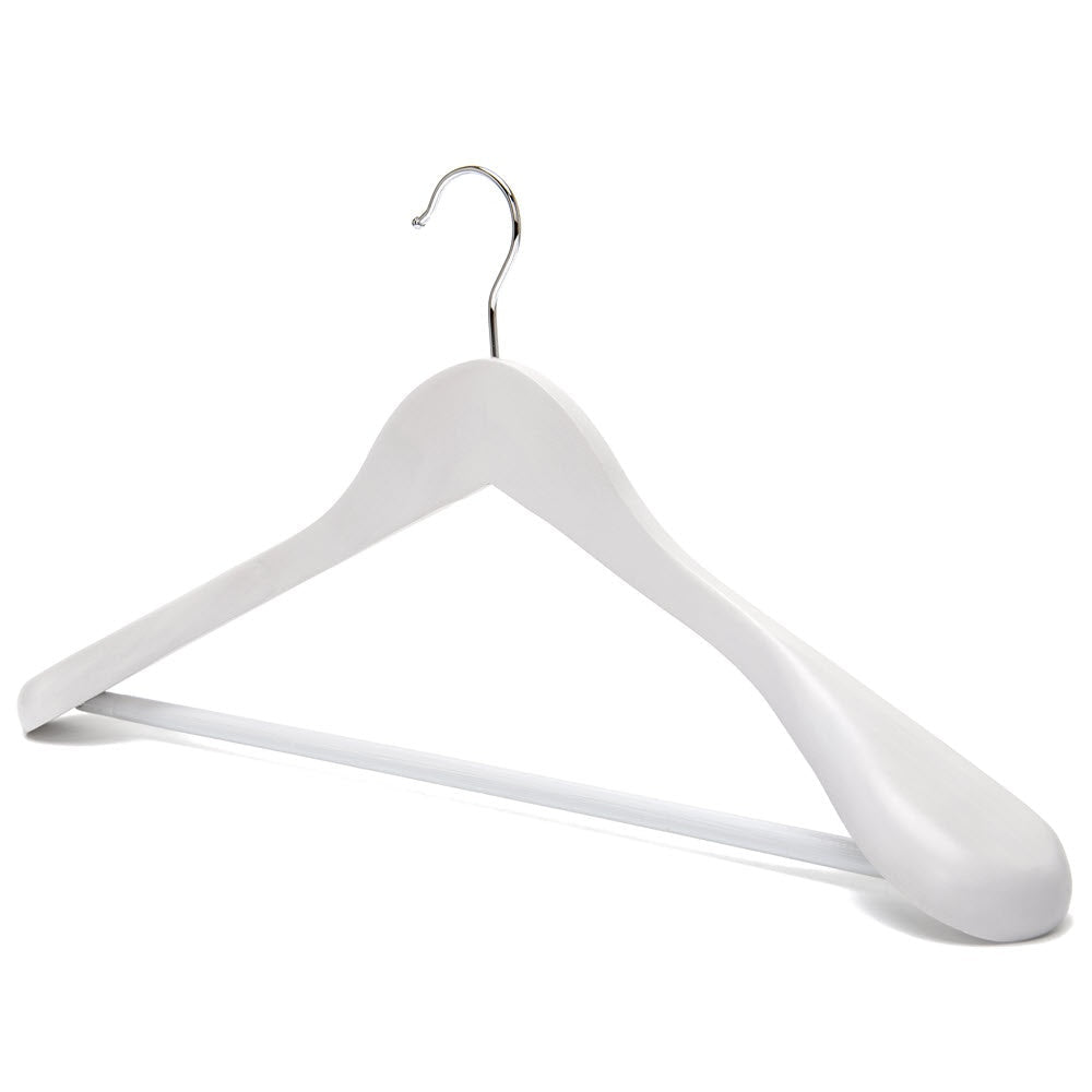 Umeraș din lemn alb cu umeri lați, bară pentru pantaloni și design modern - ideal pentru costume, sacouri, cămăși, bluze, pantaloni și tricouri - HUMERO
