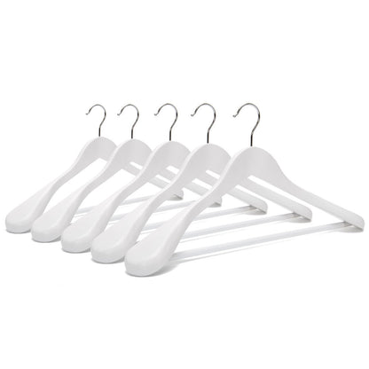 Umeraș din lemn alb cu umeri lați, bară pentru pantaloni și design modern - ideal pentru costume, sacouri, cămăși, bluze, pantaloni și tricouri - HUMERO