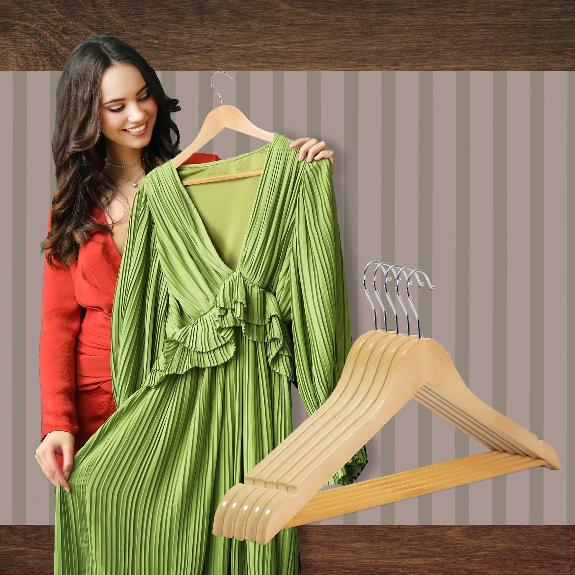 Umeraș din lemn de arțar natur cu bară pentru pantaloni - ideal pentru cămăși, bluze, pantaloni, tricouri și rochii - HUMERO