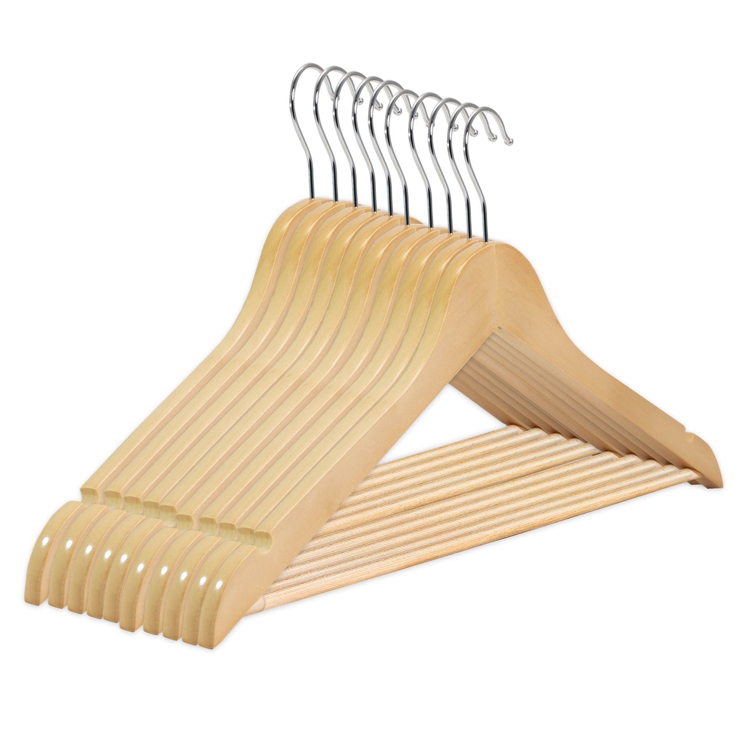 Umeraș din lemn de arțar natur cu bară pentru pantaloni - ideal pentru cămăși, bluze, pantaloni, tricouri și rochii - HUMERO