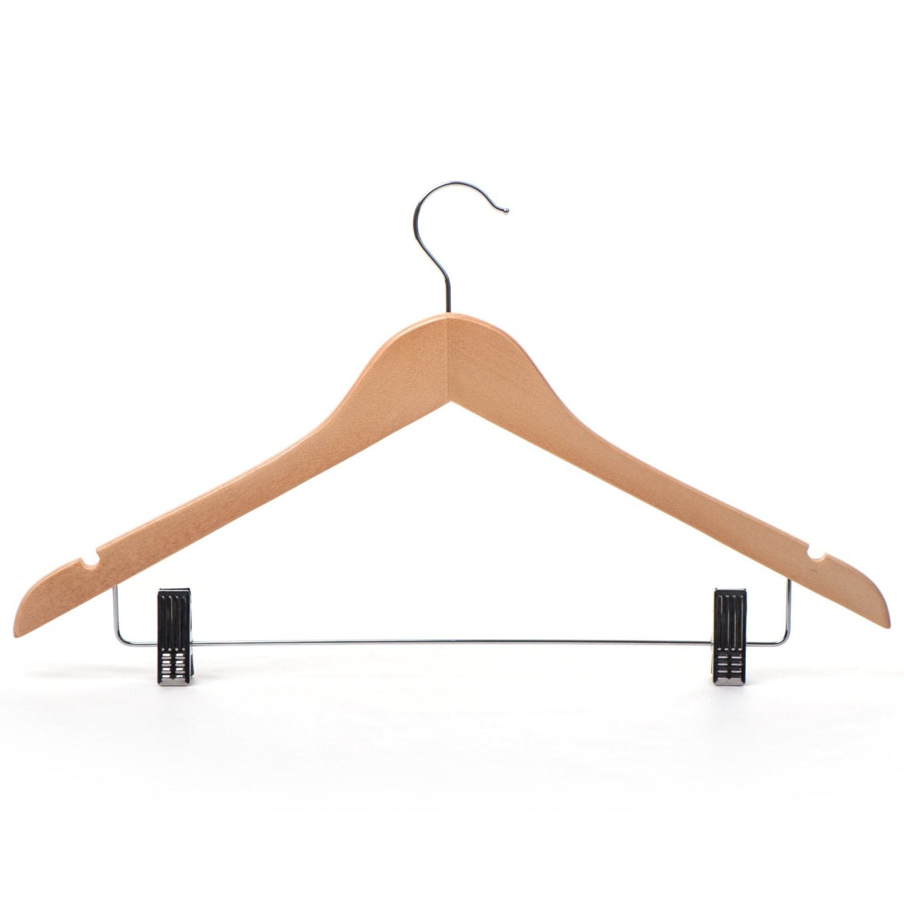 Umeraș din lemn de arțar natur cu clipsuri metalice - ideal pentru cămăși, bluze, pantaloni, tricouri și rochii - HUMERO