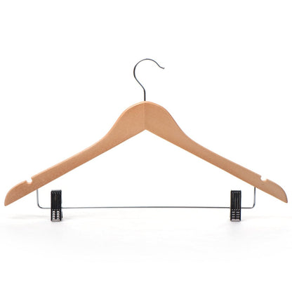 Umeraș din lemn de arțar natur cu clipsuri metalice - ideal pentru cămăși, bluze, pantaloni, tricouri și rochii - HUMERO