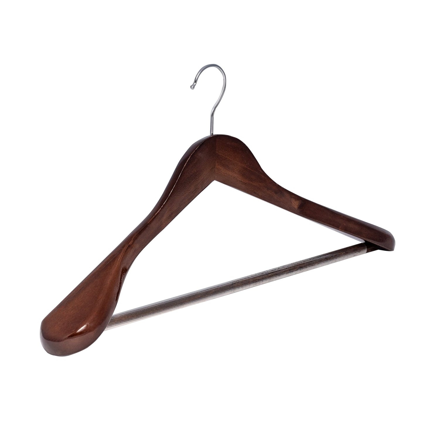 Umeraș din lemn maro - vintage cu umeri lați, bară pentru pantaloni și design modern - ideal pentru costume, sacouri, cămăși, bluze, pantaloni și tricouri - HUMERO