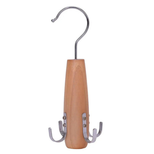 Umeraș din lemn natur cu 4 agățători metalice - ideal pentru articole speciale - HUMERO