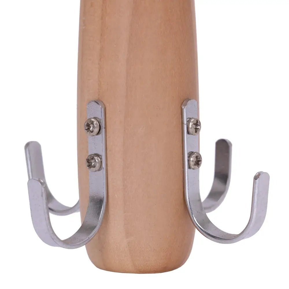 Umeraș din lemn natur cu 4 agățători metalice - ideal pentru articole speciale - HUMERO