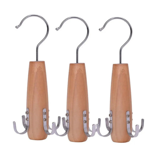 Umeraș din lemn natur cu 4 agățători metalice - ideal pentru articole speciale - HUMERO