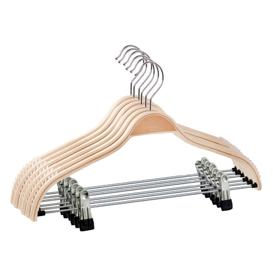 Umeraș din lemn natur cu clipsuri metalice - ideal pentru rochii, pantaloni, fuste, bluze, cămăși, jachete și tricouri - HUMERO