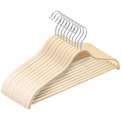 Umeraș din lemn natur cu margini din cauciuc anti - alunecare și bară pentru pantaloni - ideal pentru cămăși, bluze, pantaloni, tricouri și rochii - HUMERO