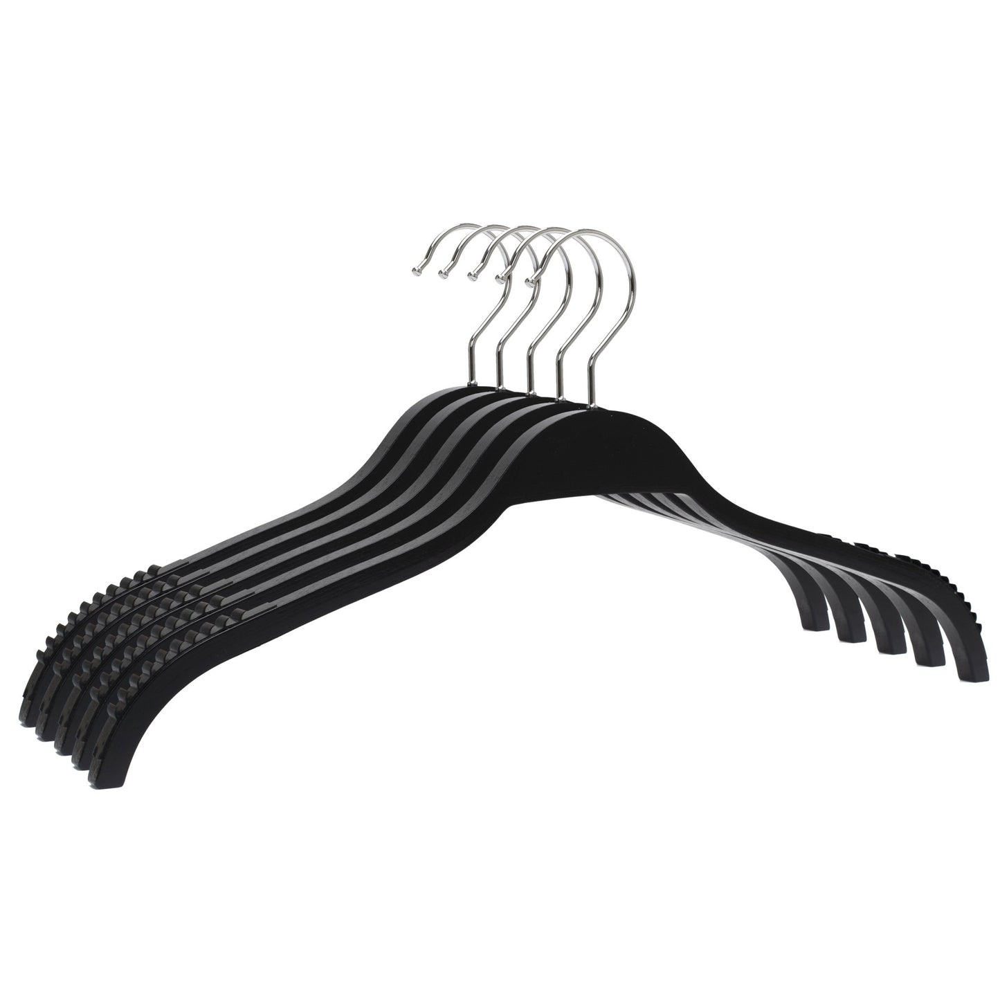 Umeraș din lemn negru cu margini din cauciuc anti - alunecare - ideal pentru cămăși, bluze, tricouri și rochii - HUMERO