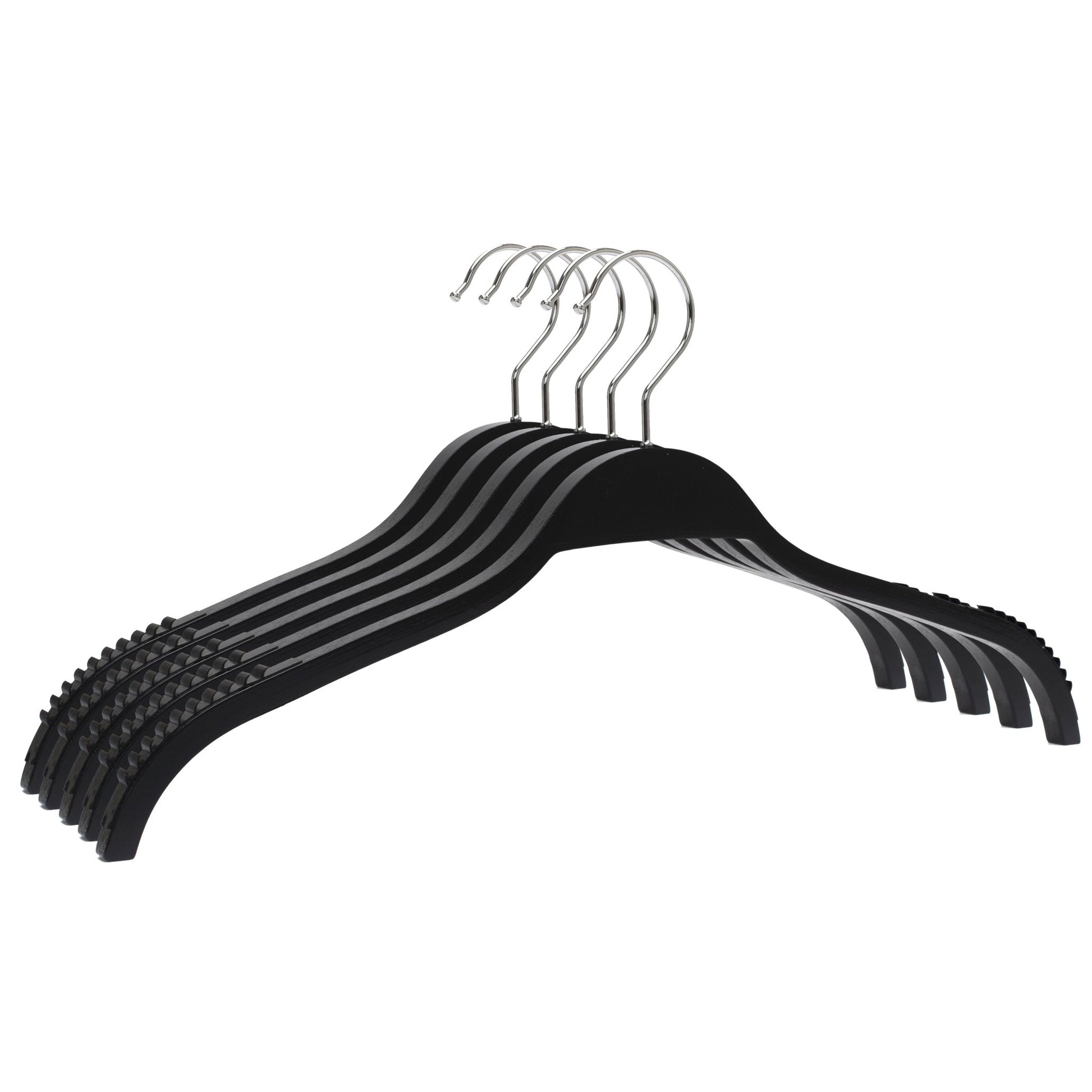 Umeraș din lemn negru cu margini din cauciuc anti - alunecare - ideal pentru cămăși, bluze, tricouri și rochii - HUMERO