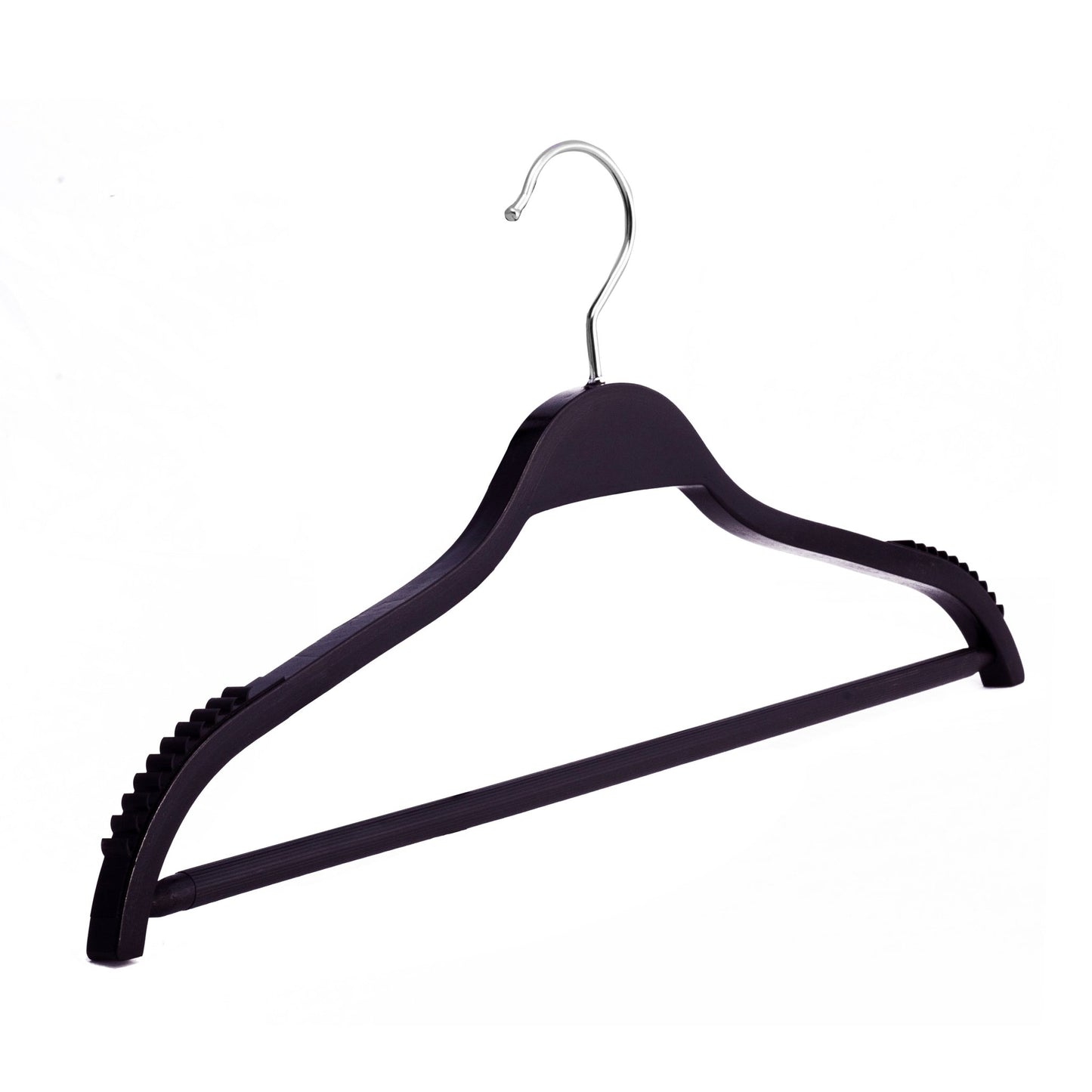 Umeraș din lemn negru cu margini din cauciuc anti - alunecare și bară pentru pantaloni - ideal pentru cămăși, bluze, pantaloni, tricouri și rochii - HUMERO