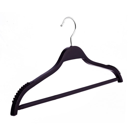 Umeraș din lemn negru cu margini din cauciuc anti - alunecare și bară pentru pantaloni - ideal pentru cămăși, bluze, pantaloni, tricouri și rochii - HUMERO