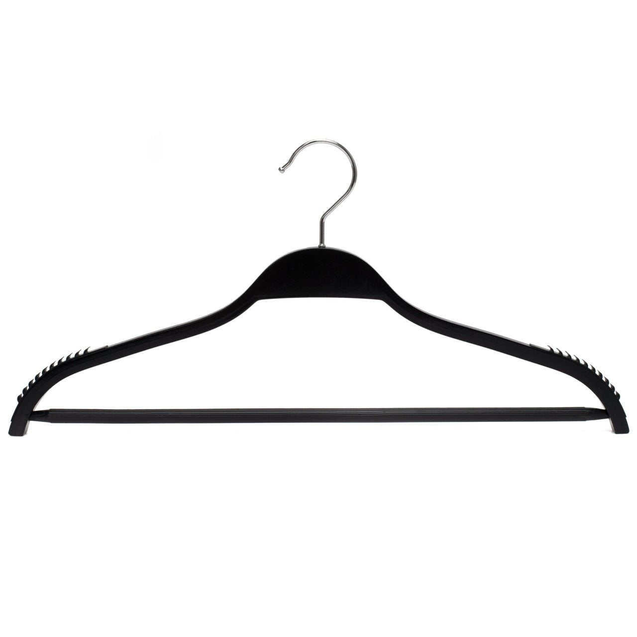 Umeraș din lemn negru cu margini din cauciuc anti - alunecare și bară pentru pantaloni - ideal pentru cămăși, bluze, pantaloni, tricouri și rochii - HUMERO