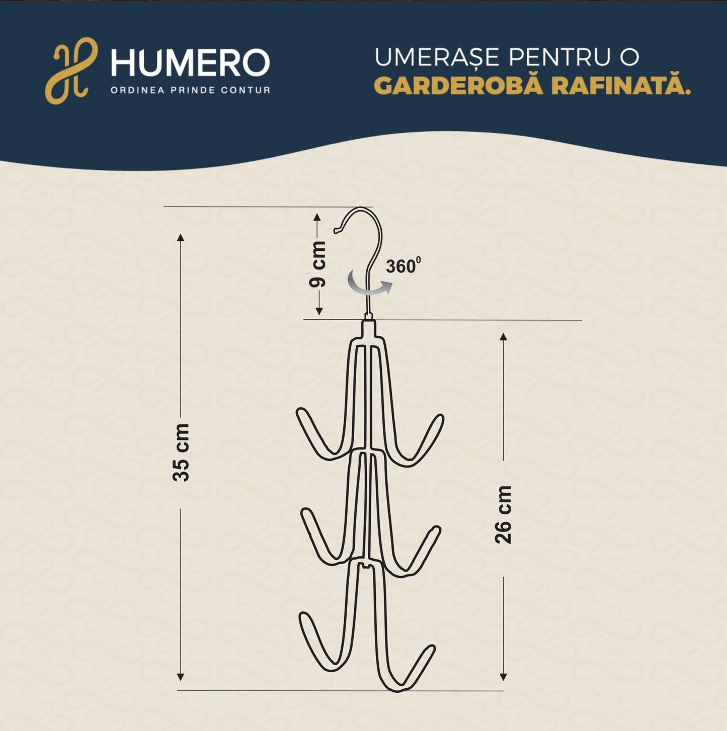 Umeraș din oțel argintiu cu 6 cârlige - ideal pentru articole speciale și lenjerie intimă - HUMERO