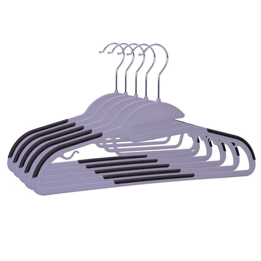 Umeraș din plastic gri cu margini antialunecare si bară pentru pantaloni - ideal pentru rochii, pantaloni, fuste, bluze și tricouri - HUMERO